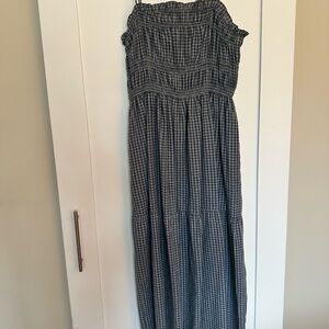 Blue and White Checkered Picnic Maxi Dress